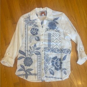 Johnny Was White and Blue Lightweight Shirt Jacket